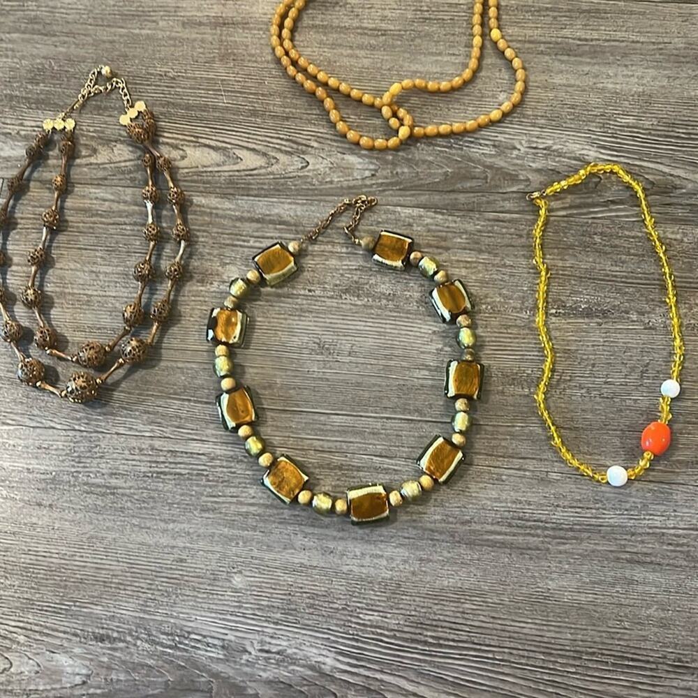 Vintage Gold and Brown Multi-Strand Necklace Set